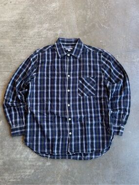 Men's Blue Plaid Button-Up Shirt - Classic Long Sleeve